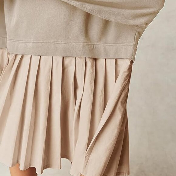 Dokuritu Women's Khaki Patchwork Crew Neck Long Sleeve Sweatshirt Mini Dress XS - Picture 9 of 11